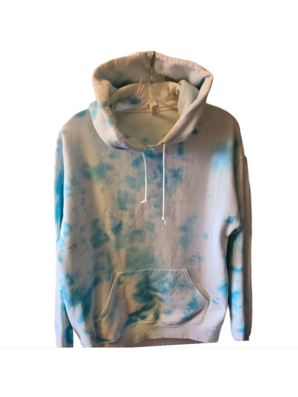 JERZEES Tye dye Kangaroo pouch Blue & White Hoodie Size Large